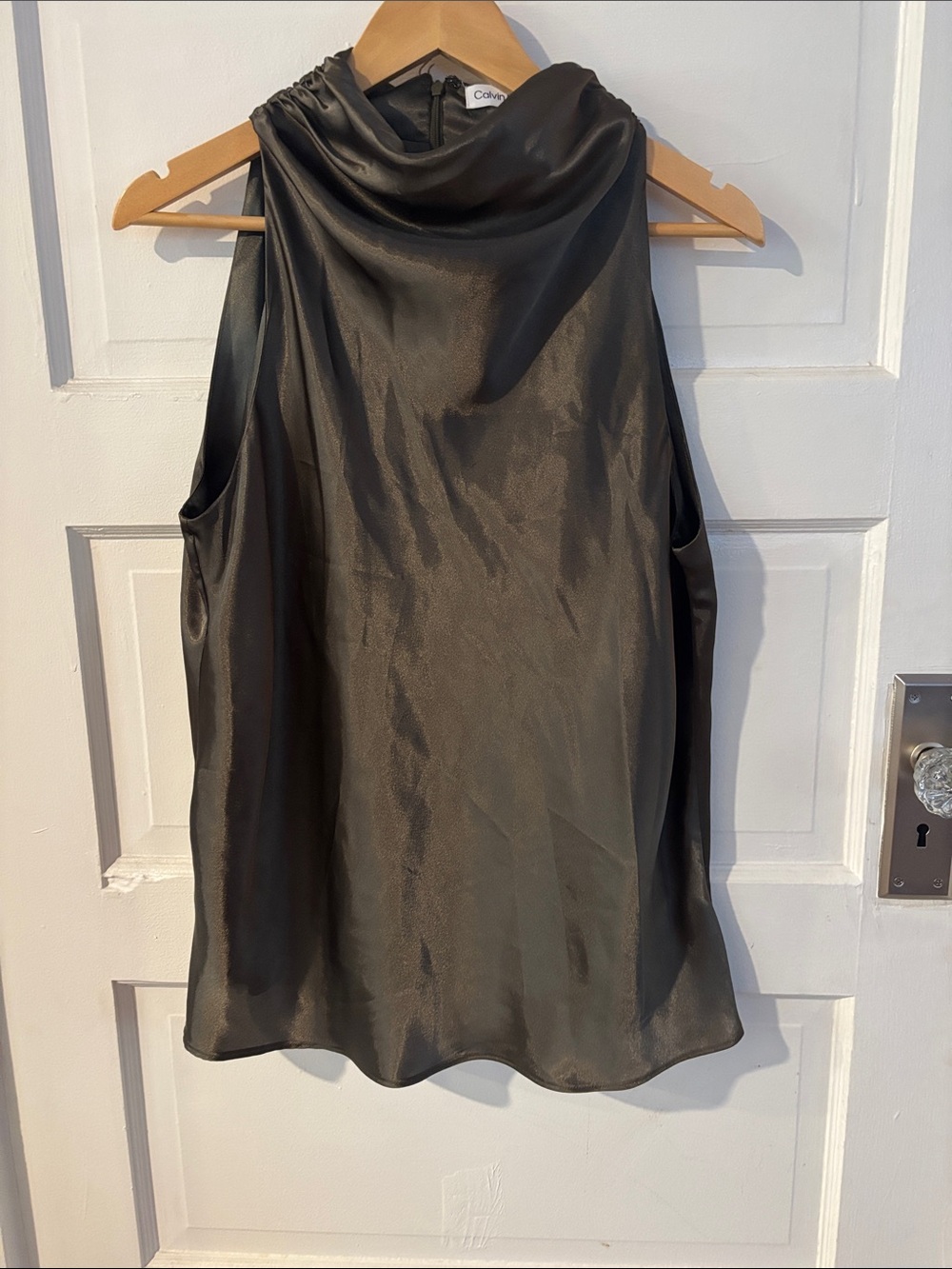 Calvin Klein Dark Green Satin Cowl-Neck Camisole